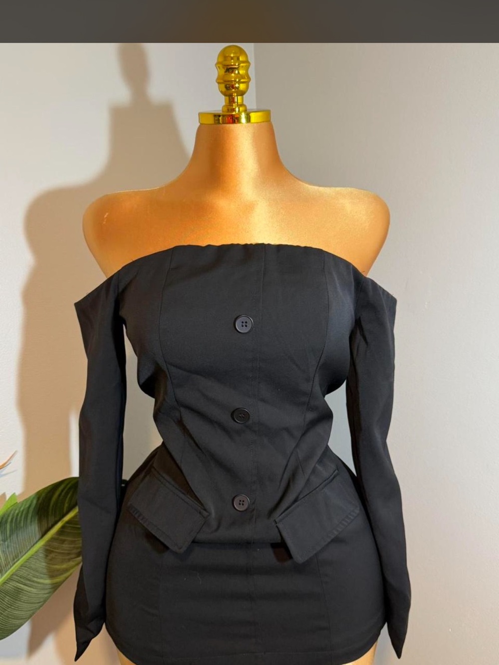 Black Off-Shoulder Button-Front Blouse /Dress